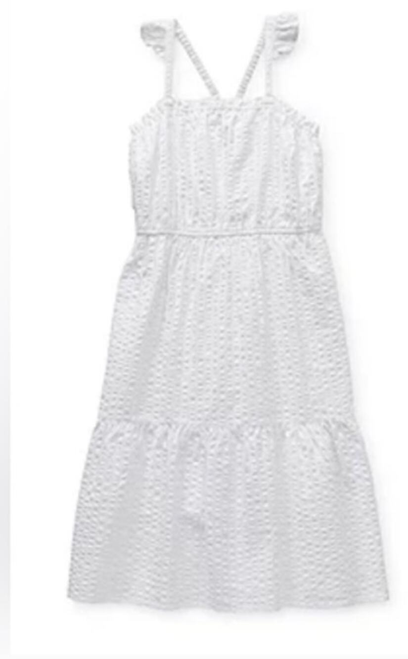 White Cotton Sundress Ruffle Strap Midi Dress Girls 7/8 Summer Classic